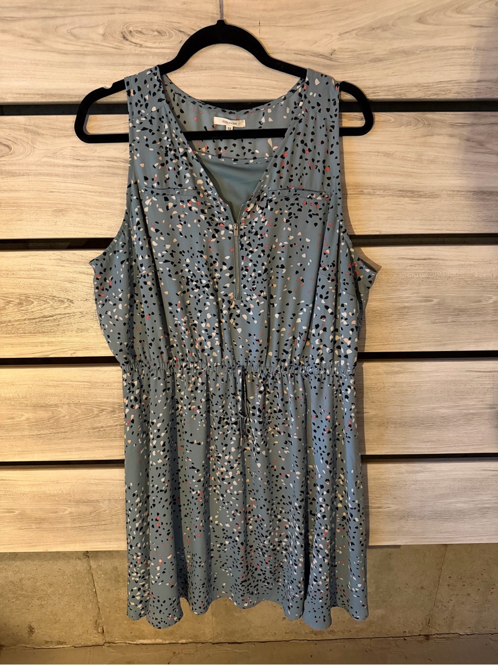 Maurices Light Blue Printed Sleeveless Dress with Front Zip
